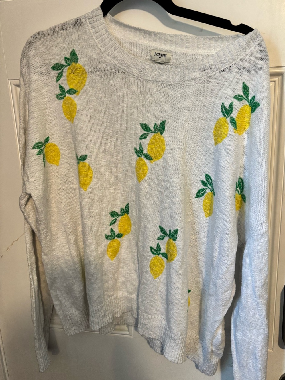 J. Crew Factory White lemon Knit Crewneck Sweater